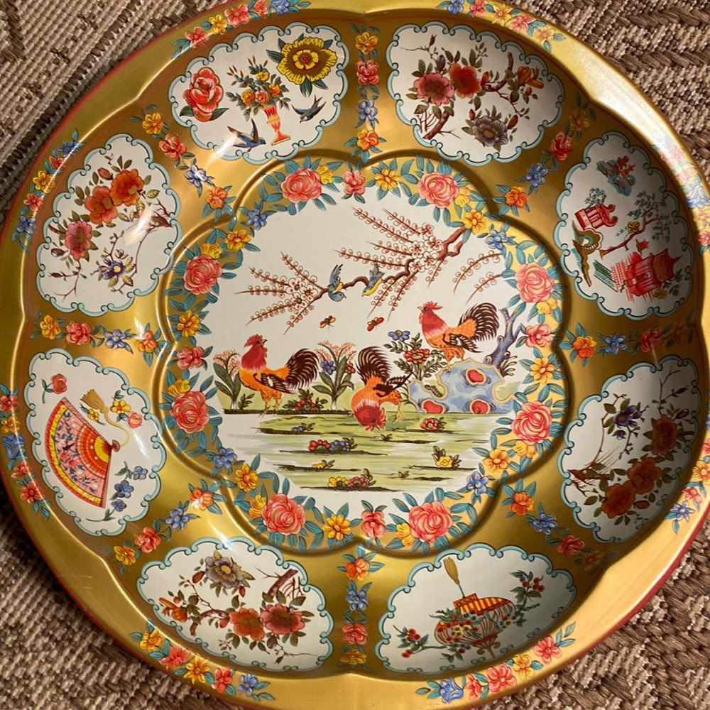 Vintage 1971 Daher Decorated Ware Asian Rooster Tin Bowl